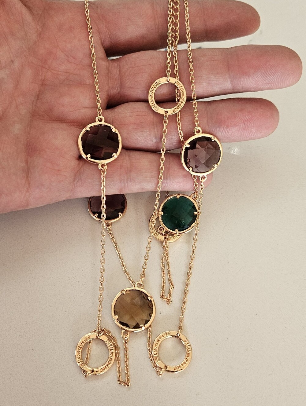 Luxury Designer Blumarine Gold Multi-Color Gemstone Station Long Necklace 44"